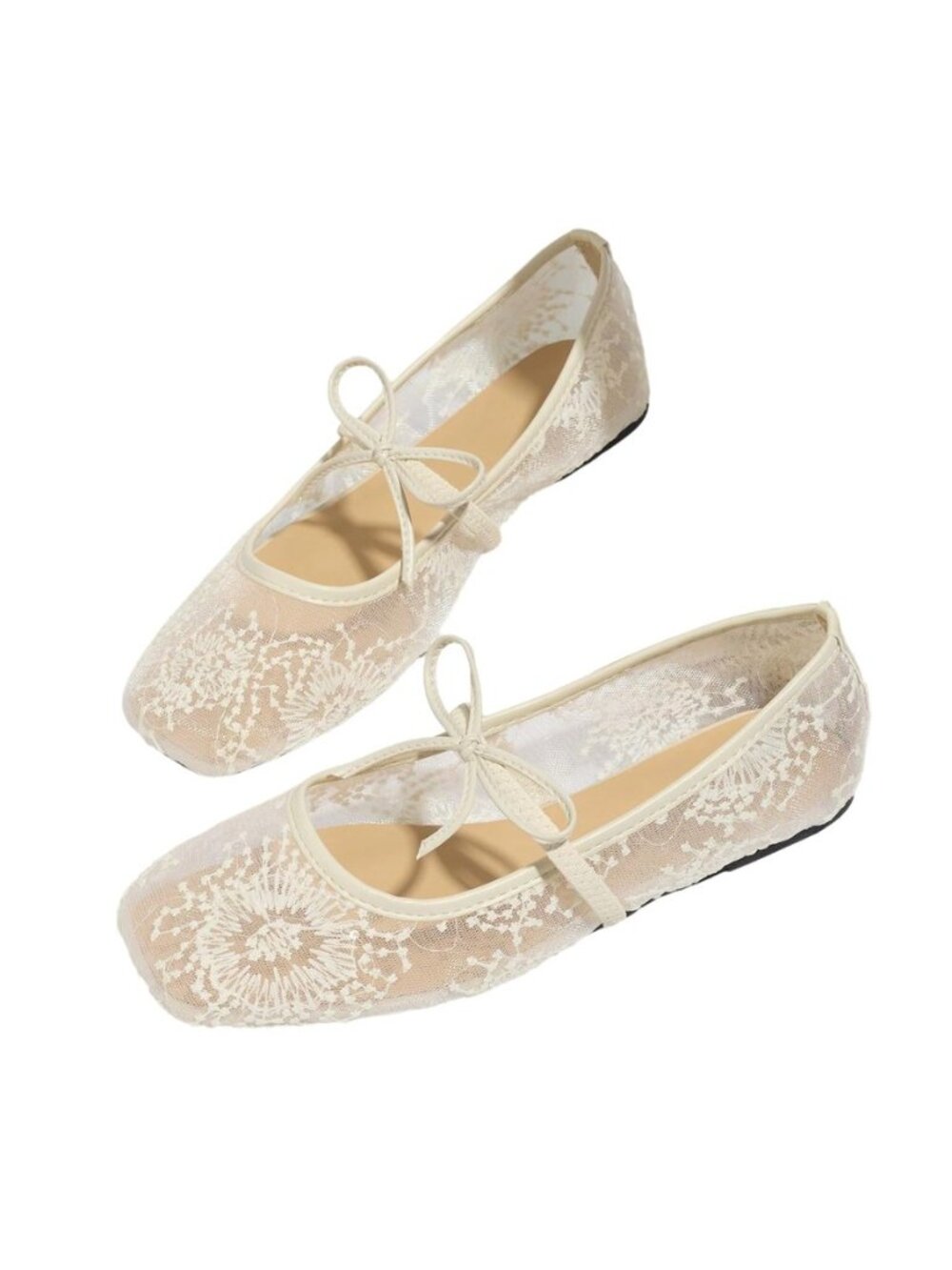 Women's Polka Dots Mesh Ballet Flats Cute Lace Ballerina Flats